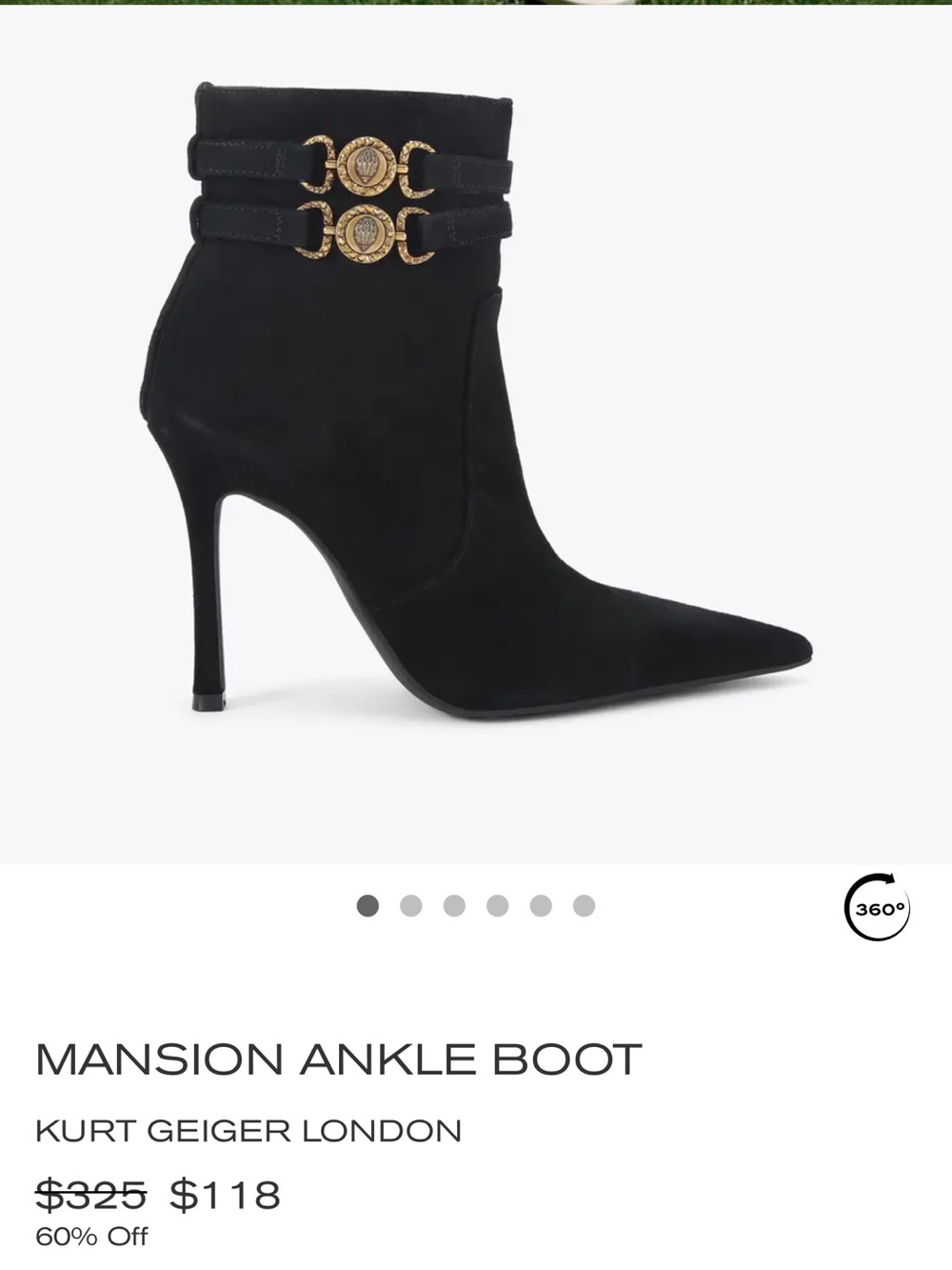 Kurt Geiger Manson Black Suede Pointed Ankle Boots with Gold Medallion Straps - Picture 7 of 7